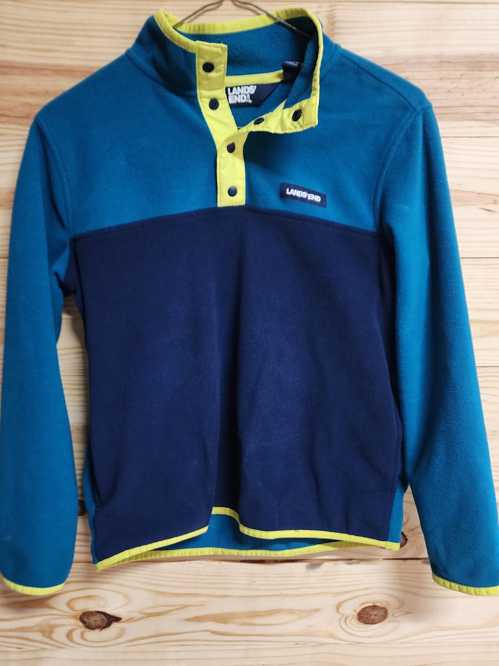 Lands' End Teal & Navy Fleece Pullover with Lime Trim Youth Size 10/12